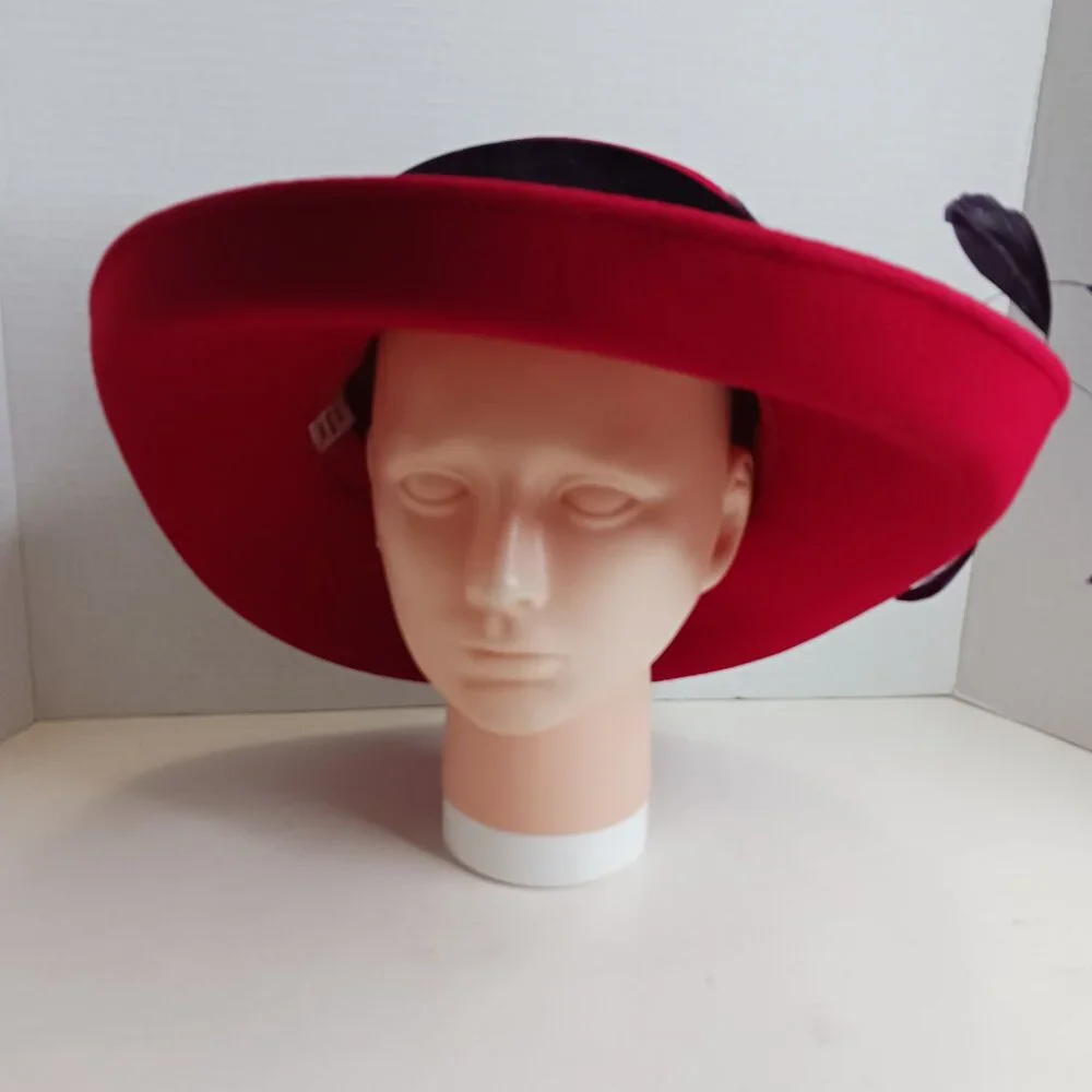 Vintage Derby Hat Fascinator Church Formal Wool Hat Red Purple - Picture 2 of 14